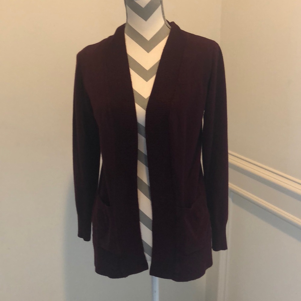Cielo Women's Maroon Open Front Cardigan Sweater Duster Pockets Sz M